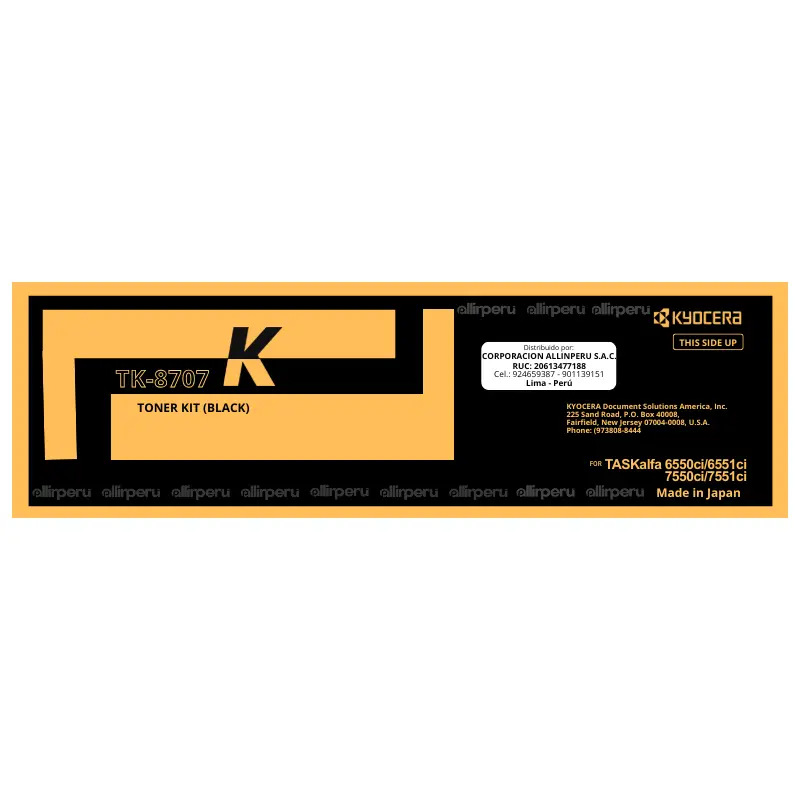 Toner Kyocera TK-8707K Negro para TASKalfa 6550ci, 6551ci, 7550ci, 7551ci Toner Kyocera TK-8707K Negro para TASKalfa 6550ci, 6551ci, 7550ci, 7551ci