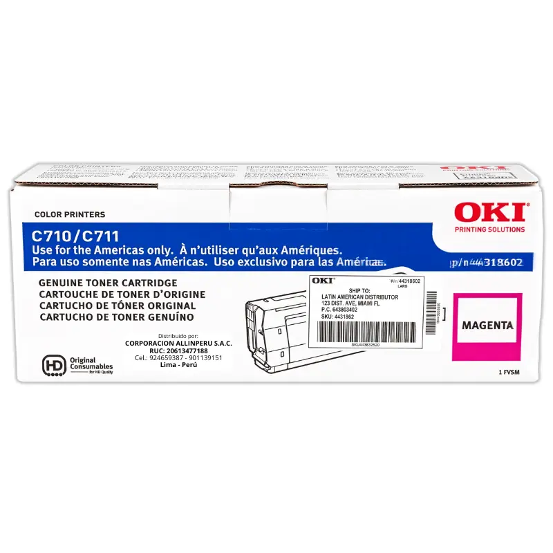 Tóner OKI 44318602 original magenta para impresoras OKI C710 y C711
