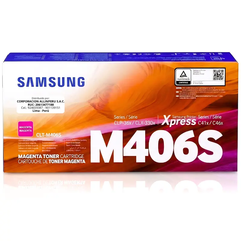 Toner Samsung CLT-M406S Magenta Original SU256A Toner Samsung CLT-M406S SU256A magenta original sellado de fábrica