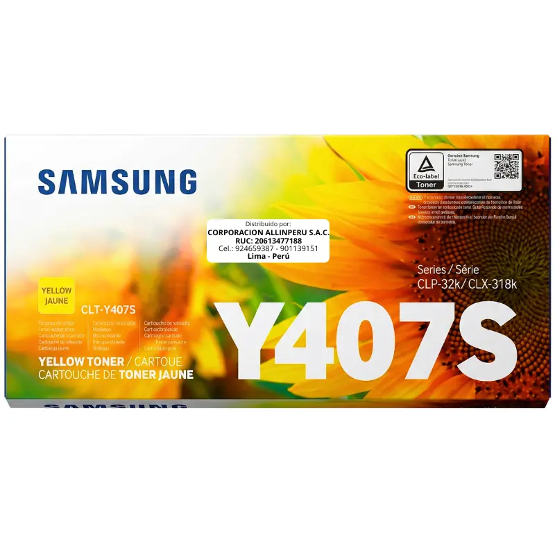 Tóner Samsung CLT-Y407S amarillo original sellado vista frontal