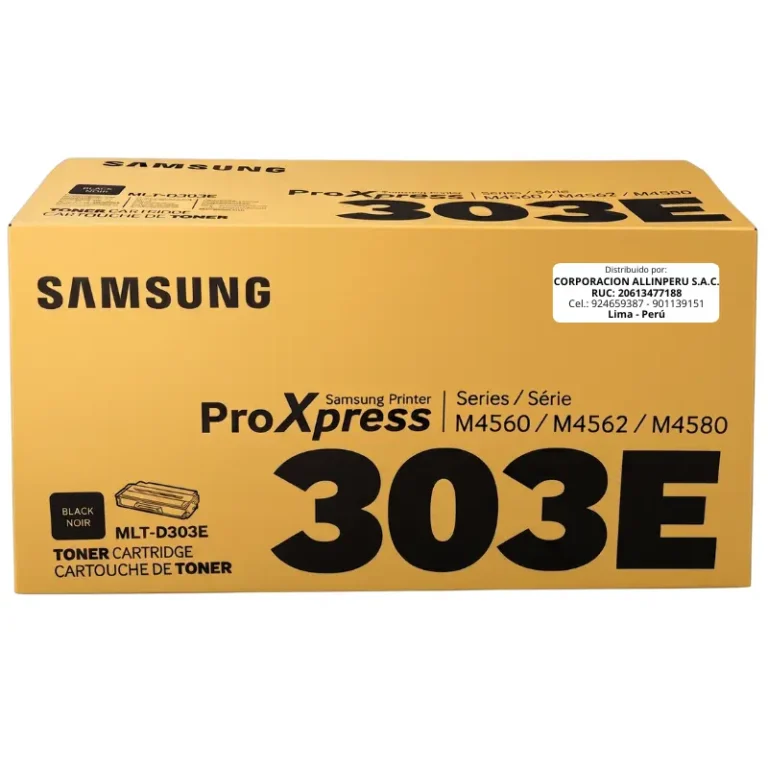 Toner original Samsung MLT-D303E SV026A negro, vista frontal, sellado de fábrica