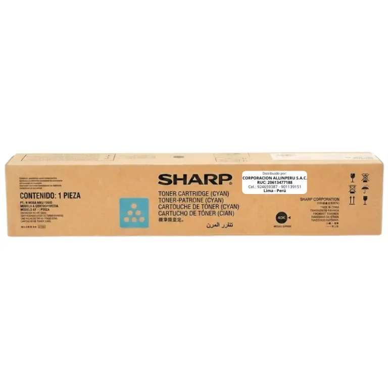 Tóner Sharp MX-36NTCA cyan original sellado vista frontal