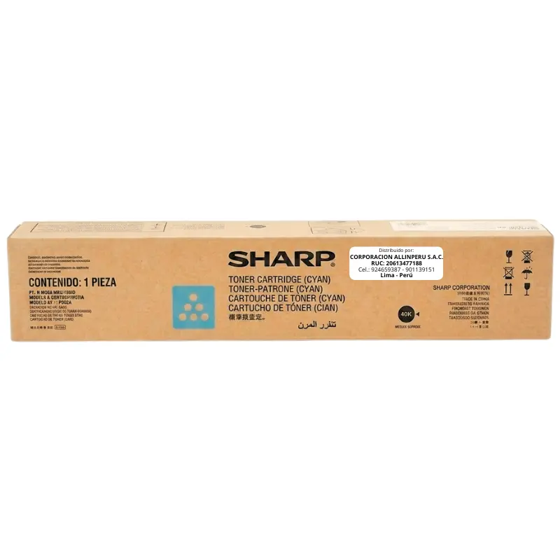 Tóner Sharp MX-36NTCA cyan original sellado vista frontal