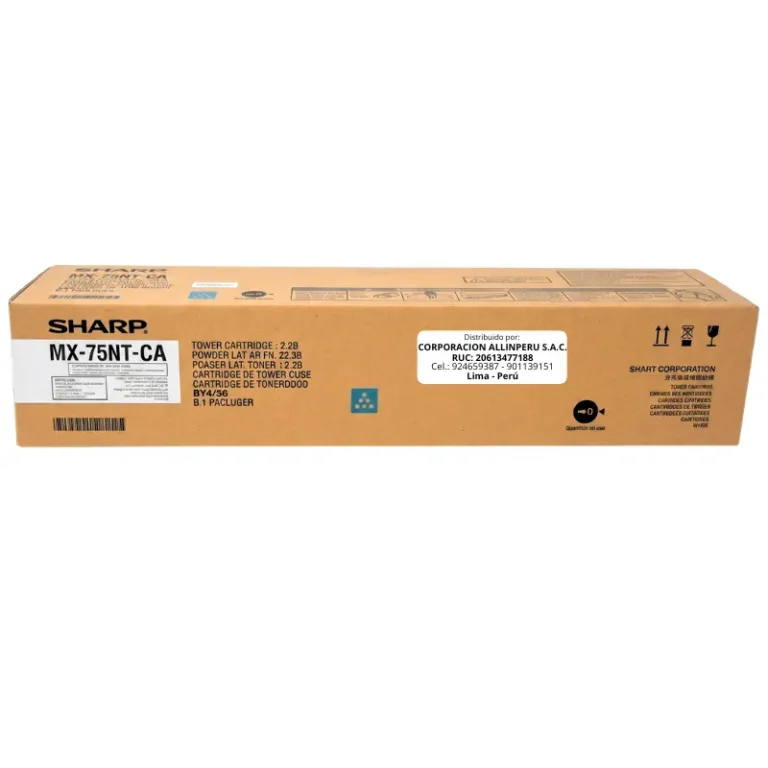 Tóner Sharp MX-75NTCA Cian original sellado vista frontal