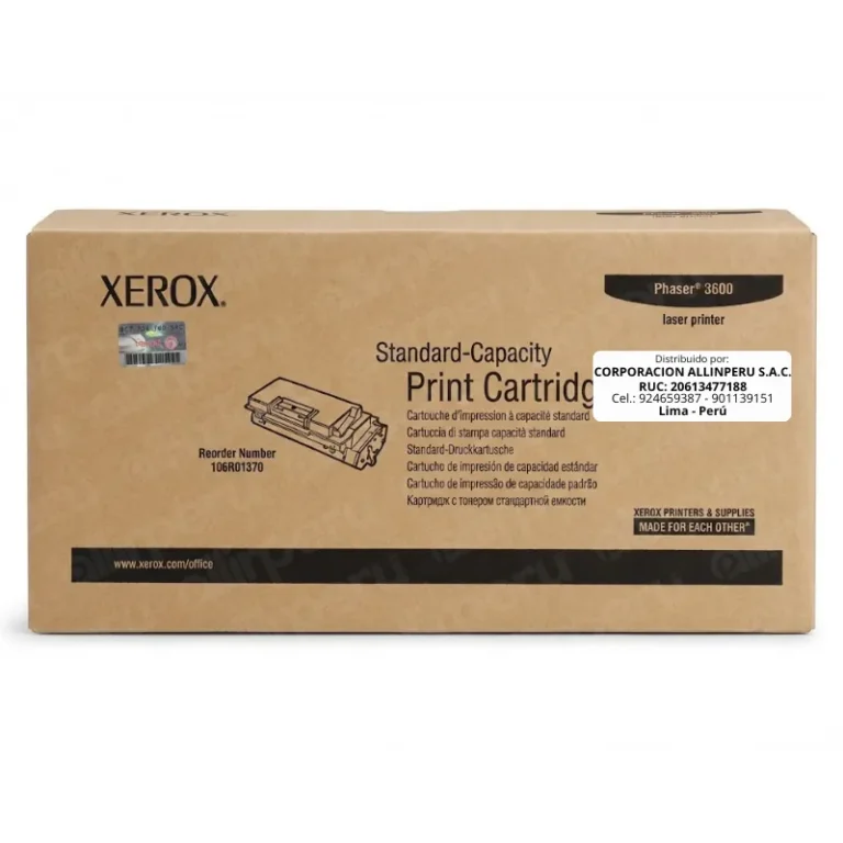 Tóner Xerox 106R01370 negro original para Phaser 3600, caja sellada de fábrica