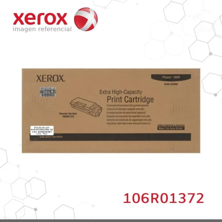 Cartucho de tóner Xerox 106R01372 extraído de la caja con etiqueta visible