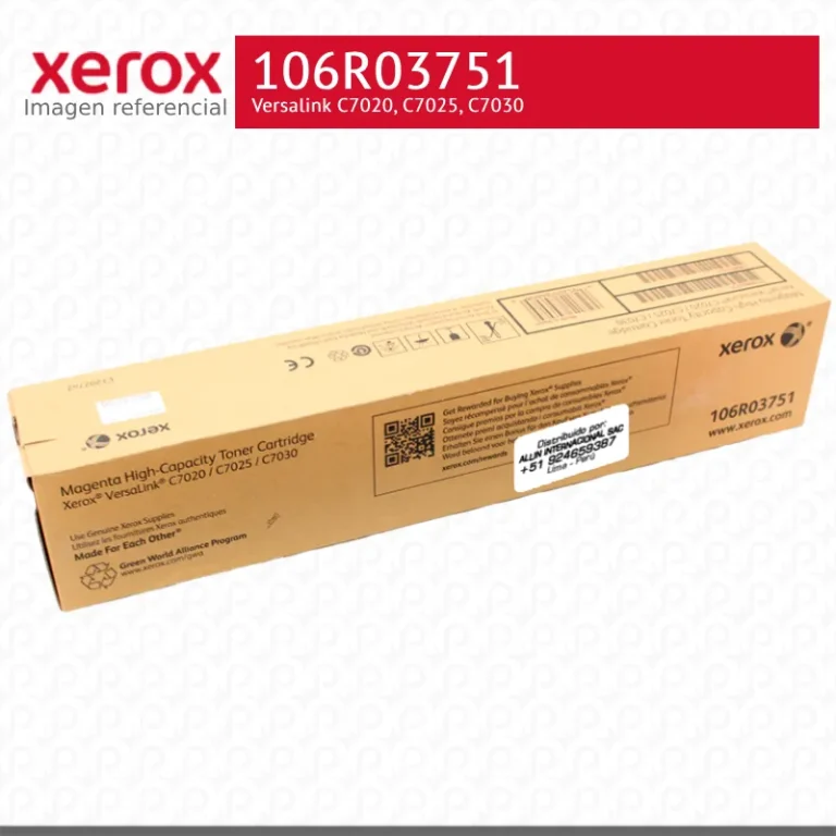 Tóner Xerox 106R03751 Magenta lateral con etiqueta de especificaciones