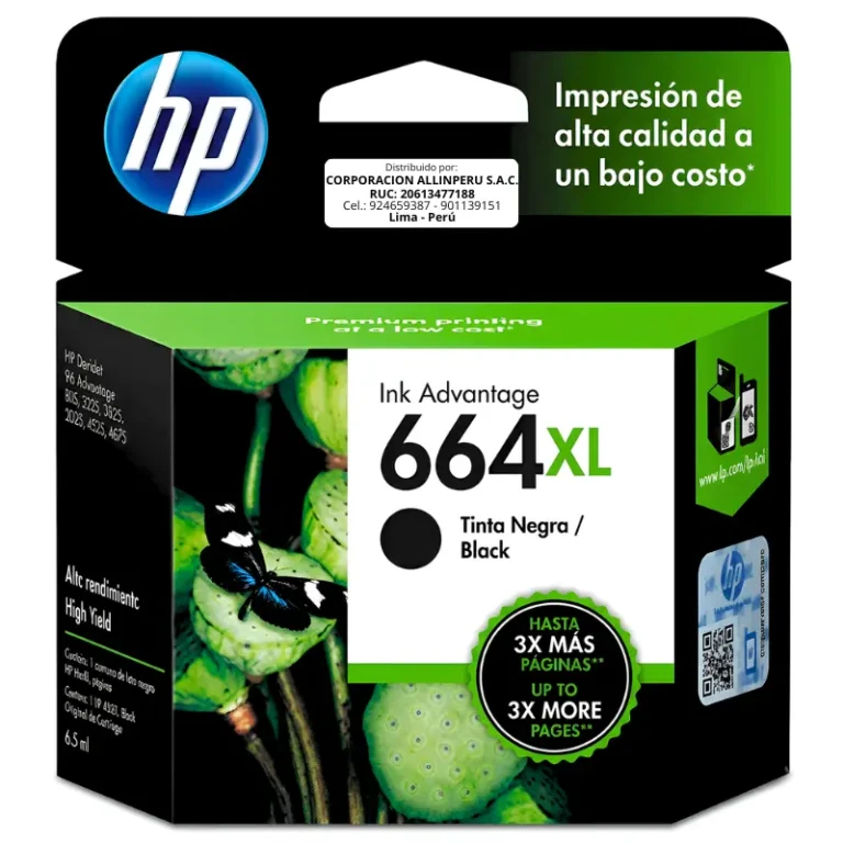 Tinta HP 664XL Negro F6V31AL original vista frontal