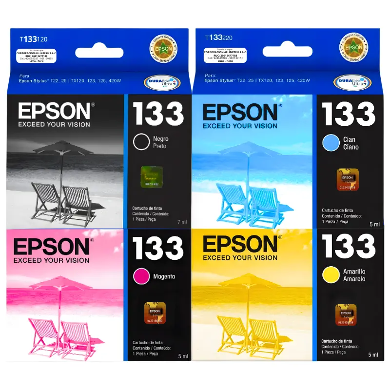 Kit tinta Epson 133 original 4 cartuchos negro cyan magenta amarillo sellados