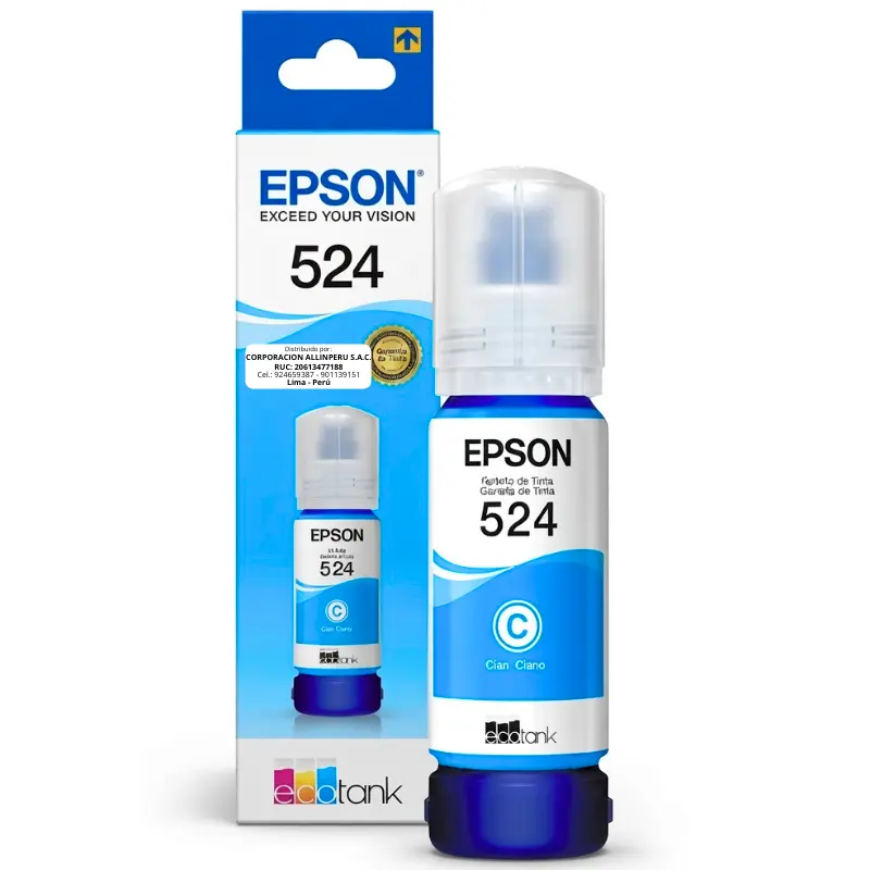 Tinta Epson 524 Cyan Original T524220-AL Tinta Epson T524220-AL cyan original para impresoras EcoTank L6580 y L15150