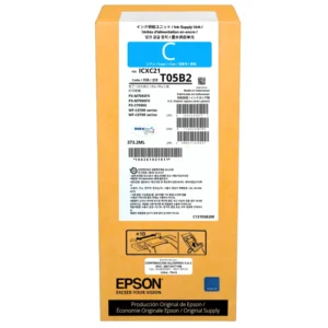 Bolsa de tinta Epson T05B2 cyan 373.2 ml original sellada sobre fondo blanco