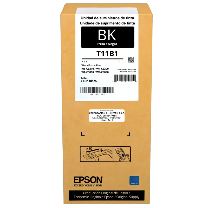 Tinta Epson T11B120-AL negra XL 143 ml frente a fondo blanco