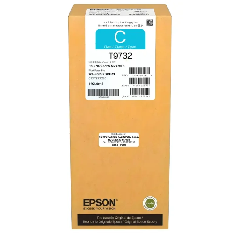 Tinta Epson T973220 cyan original DURABrite Ultra Pro frente blanco