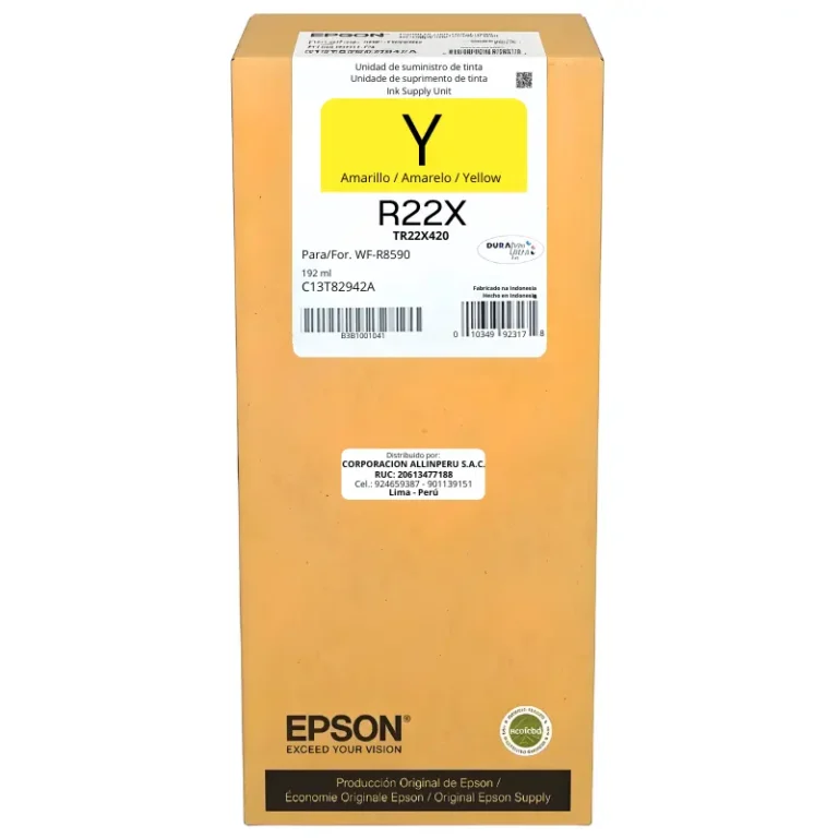 Tinta Epson TR22X420 amarilla original 192 ml frente a fondo blanco