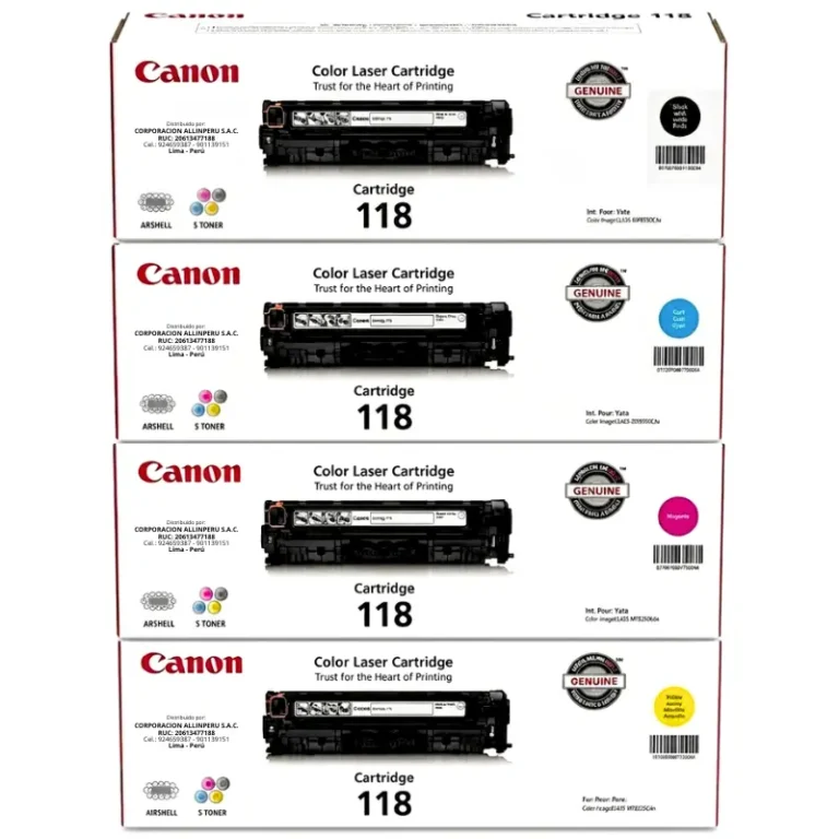 Kit toner Canon 118 original CMYK cuatro cartuchos sellados frontal