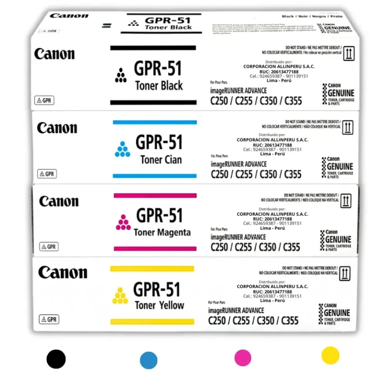 Kit tóner Canon GPR-51 CMYK original cuatro cartuchos sellados vista frontal