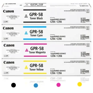 Kit tóner Canon GPR-58 original cuatro colores CMYK sobre fondo blanco