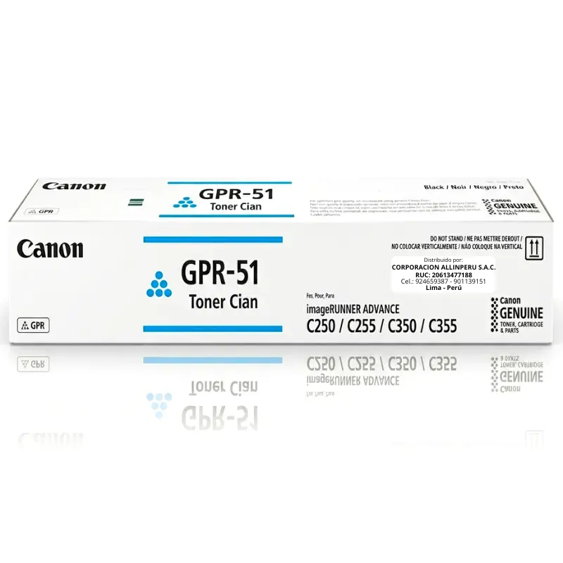 Tóner Canon GPR-51 Cyan original, vista frontal del cartucho sellado