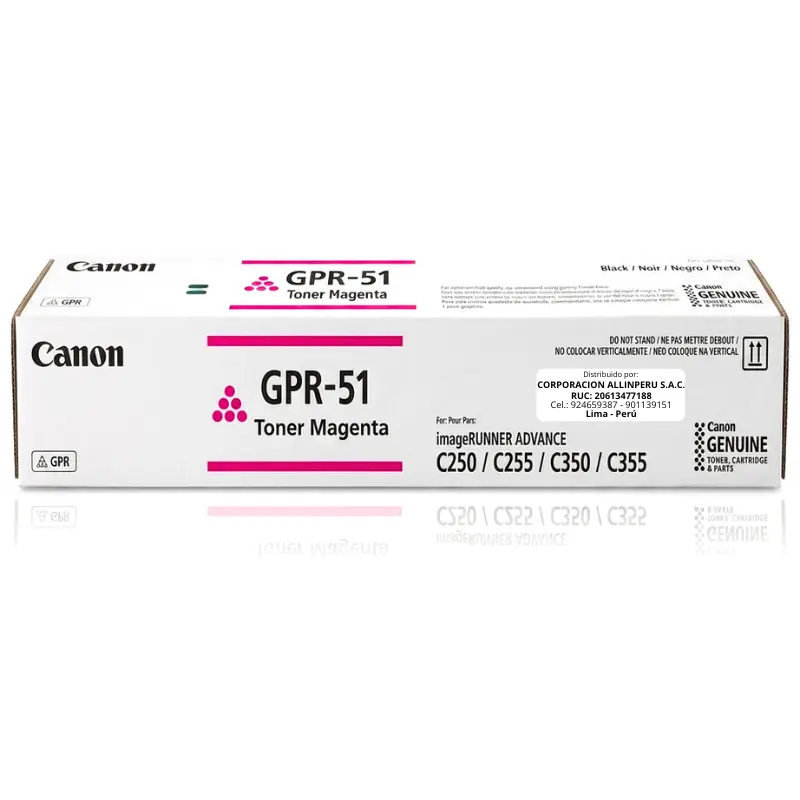 Tóner Canon GPR-51 Magenta original, vista frontal del cartucho sellado