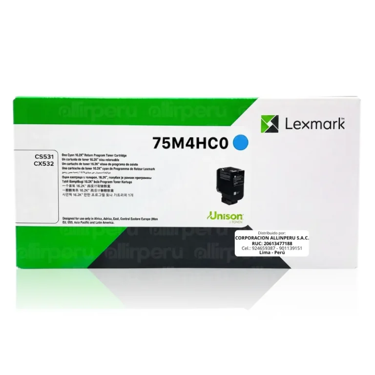 Tóner Lexmark 75M4HC0 Cyan original para CS531dw y CX532adwe