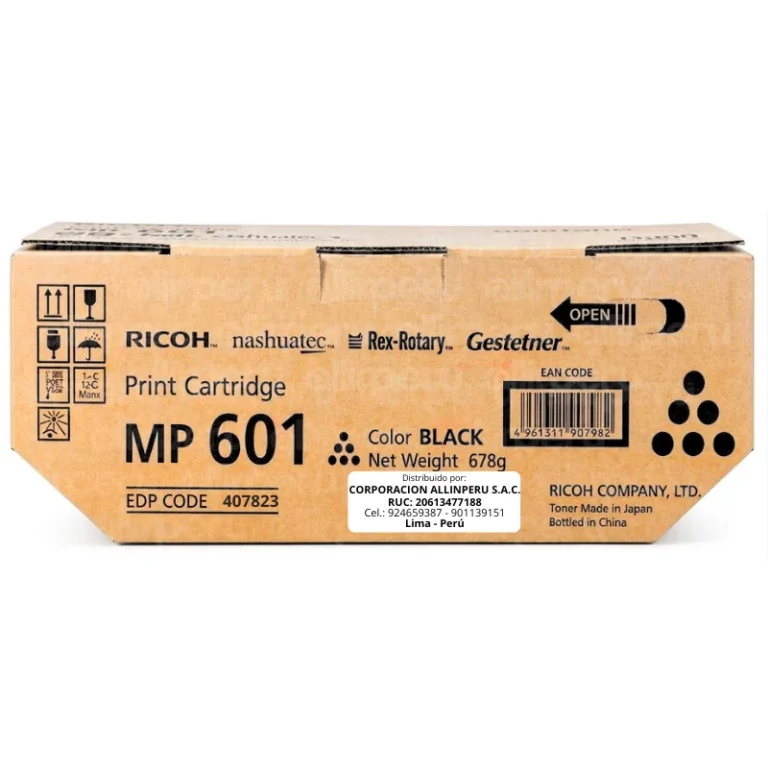 Tóner original Ricoh 407823 negro para impresora MP501SPF MP601SPF fondo blanco