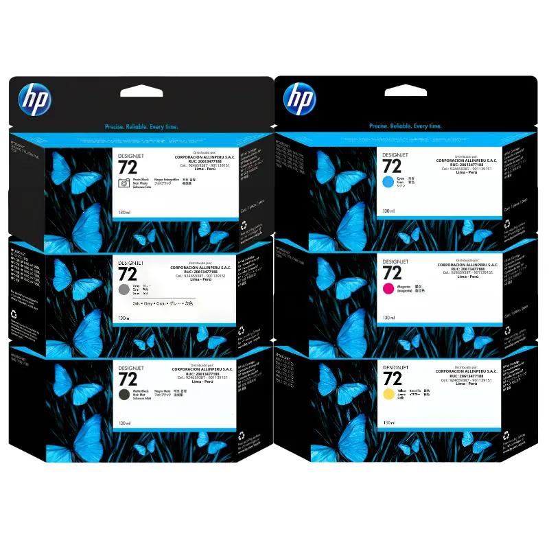 Kit Tinta HP 72 130ML Original - 6 Colores Kit tinta HP 72 130ml seis colores original caja completa