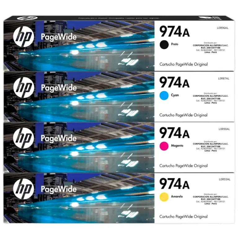 Foto de kit tinta HP 974A original cuatro cartuchos CMYK sellados
