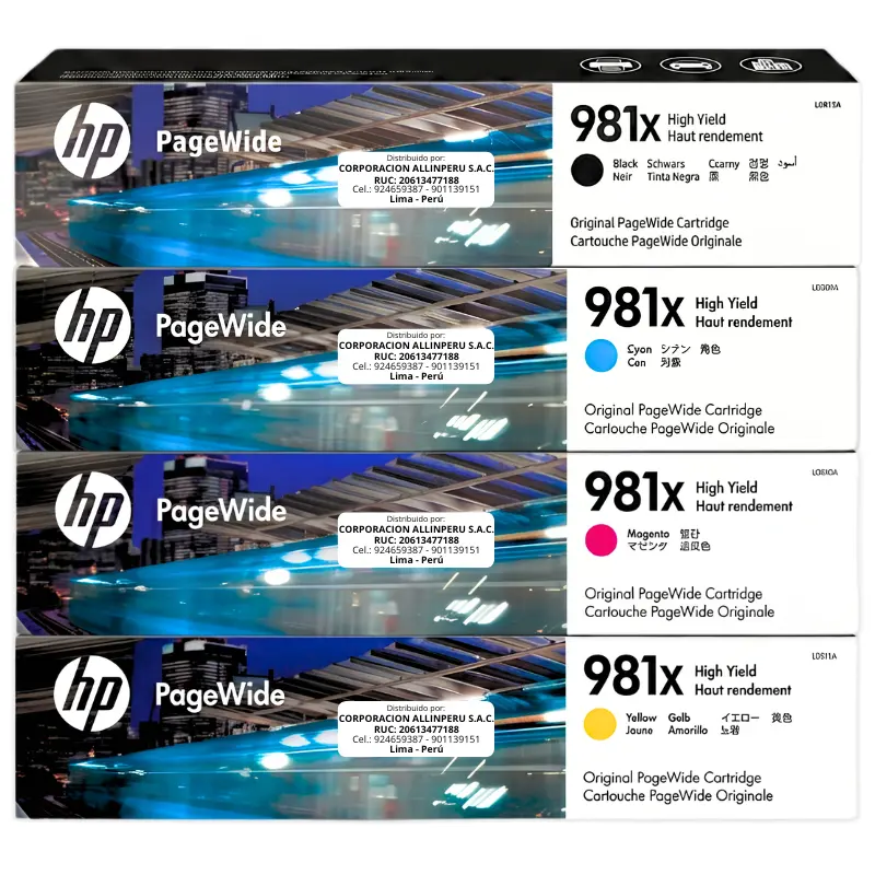 Foto de kit tinta HP 981X cuatro cartuchos PageWide 556DN 586DN