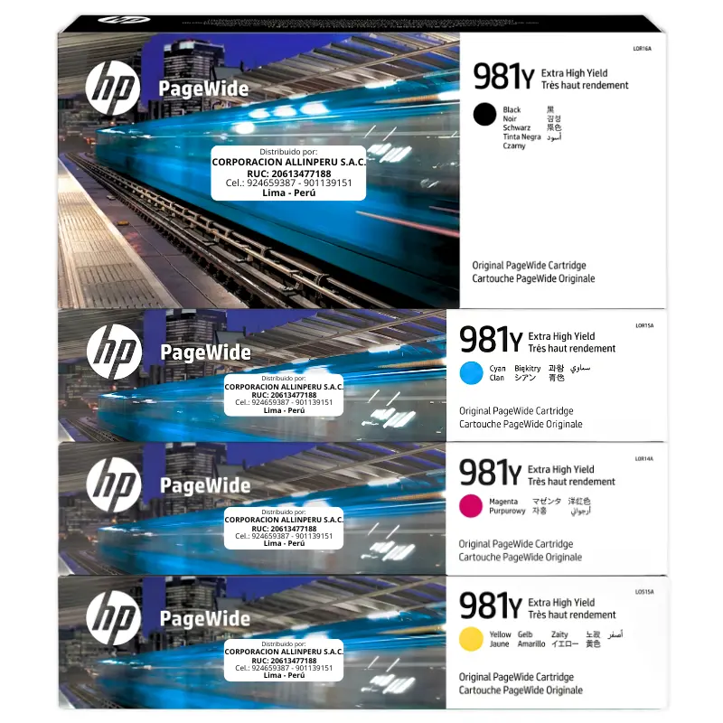 Foto de kit tinta HP 981Y con los cuatro cartuchos originales completos