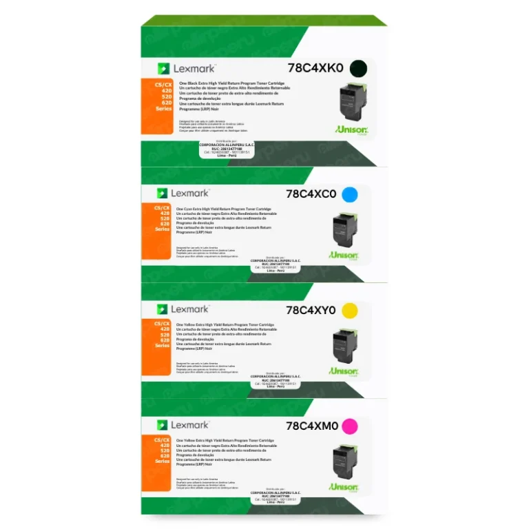 Kit toner Lexmark 78C4X CMYK original cuatro cartuchos negro cyan magenta amarillo