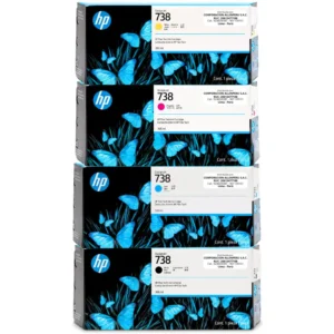 Pack tinta HP 738 CMYK 4 cartuchos 300ml DesignJet T850 T950 - vista frontal