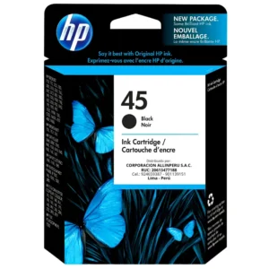 Tinta HP 45 negro 51645AL original vista frontal del cartucho