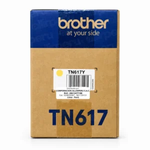 Foto de empaque sellado del cartucho Brother TN617Y en caja original de fábrica
