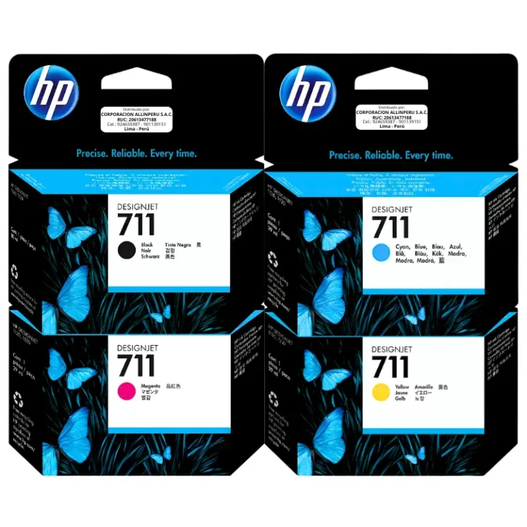 Foto de kit tinta HP 711 4 colores con cartuchos negro, cian, magenta y amarillo