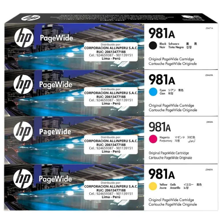 Kit tinta HP 981A 4 colores original vista frontal de los 4 cartuchos