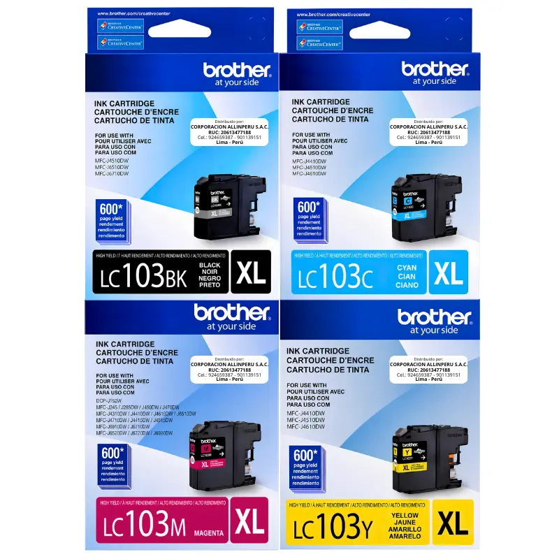 Foto de pack tinta Brother LC103 4 colores original completo