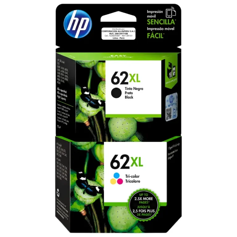 Pack Tinta HP 62 Negro y Tricolor original vista frontal