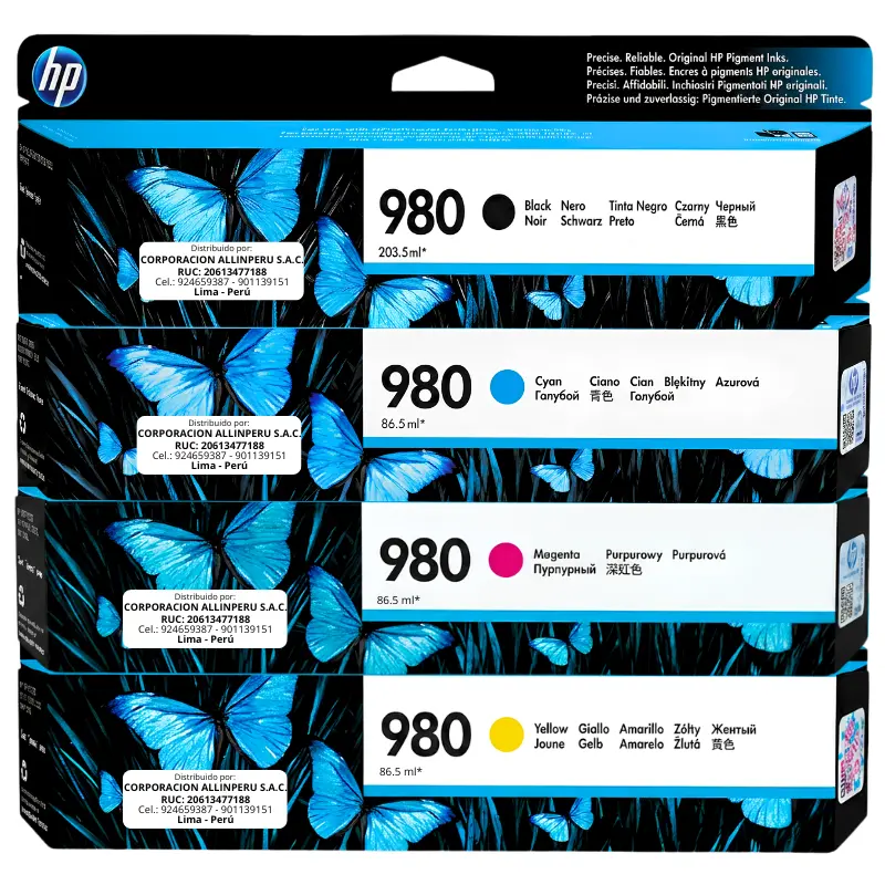 Pack tinta HP 980 4 colores original frontal