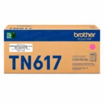Foto de tóner brother tn617m magenta original vista frontal del cartucho