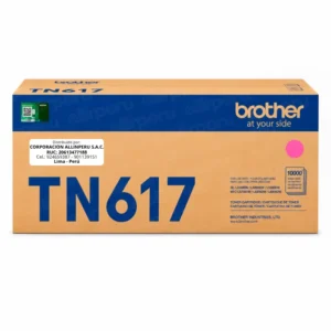 Foto de tóner brother tn617m magenta original vista frontal del cartucho